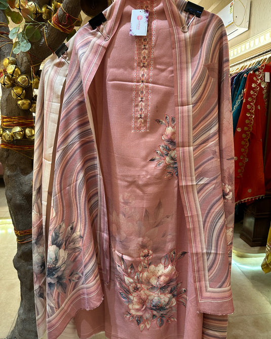 Pastel highlighted floral soft spun suit set