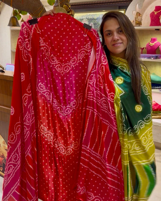 Coloured traditional Bandhani with paper mirror details