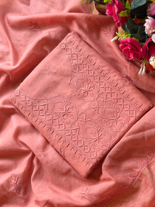 Bakhiya Chikankari pure mul suit set