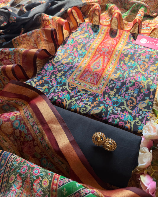 Madhubani print cotton Chanderi suit set