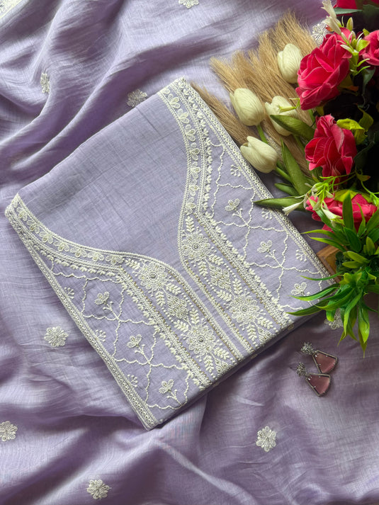 Bakhiya embroidered pure mul cotton suit set