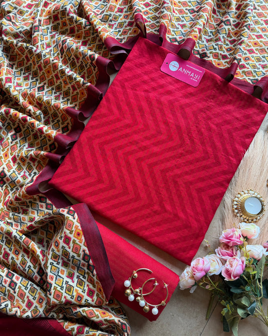 Zig zag pure pashmina suit set with Patola shawls