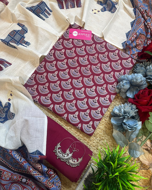 Pure Cottons Ajrakh with patched cotton dupatta