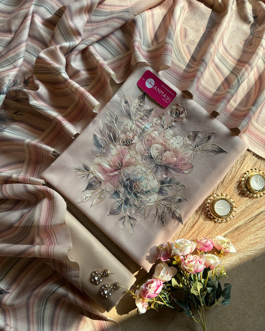 Pastel highlighted floral soft spun suit set