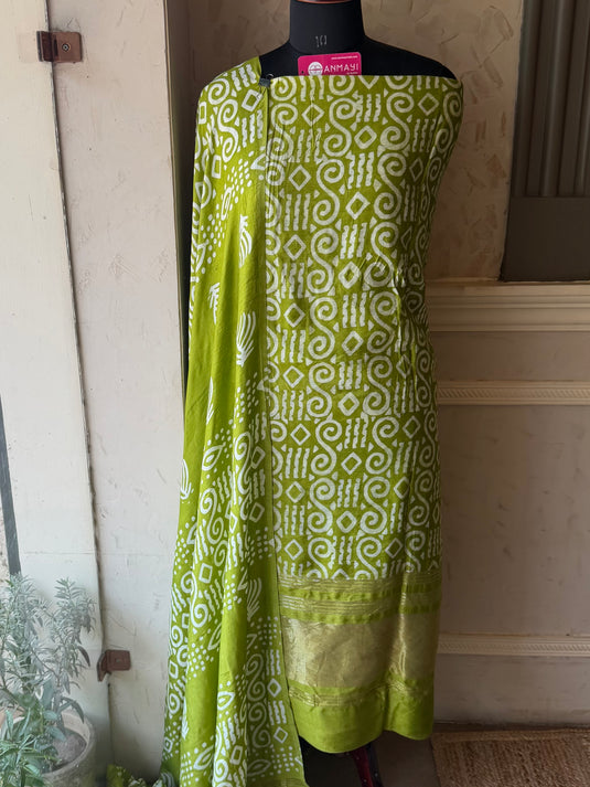 Muslin cotton batik print Zari weave suit set