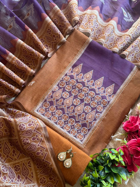 Chanderi silk boho print pita highlights suit set