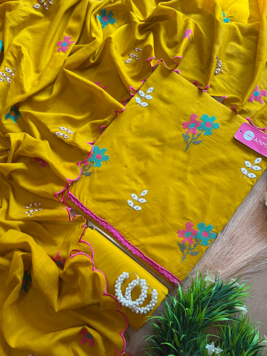 Pure cotton cross stitch embroidered suit set