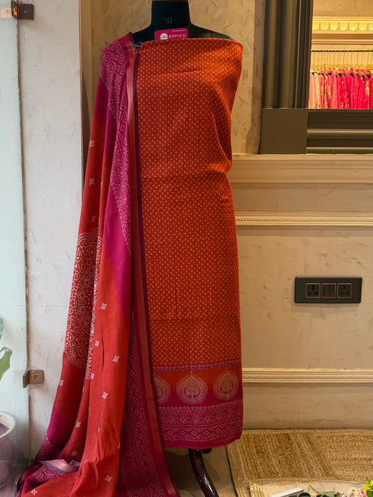 Maheshwari cotton shaded Bandhani suit set