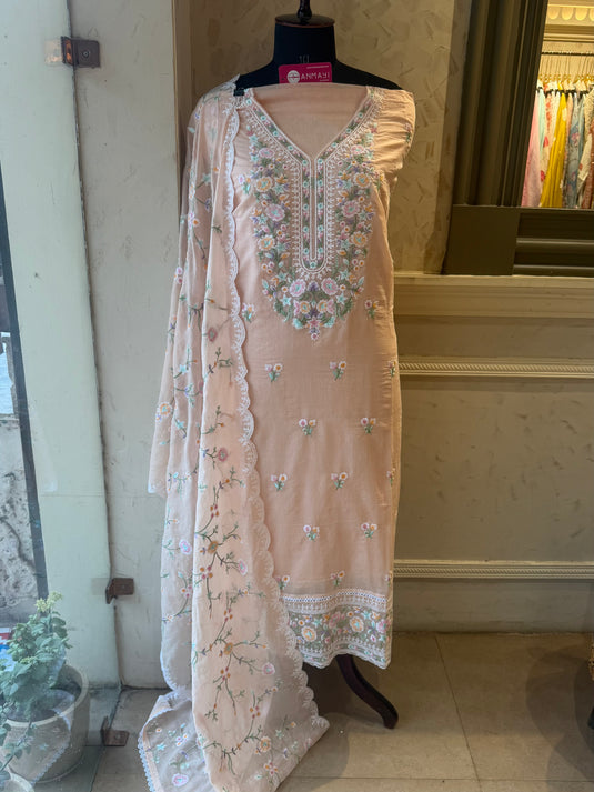 French coloured garden soft mul chanderi suit set