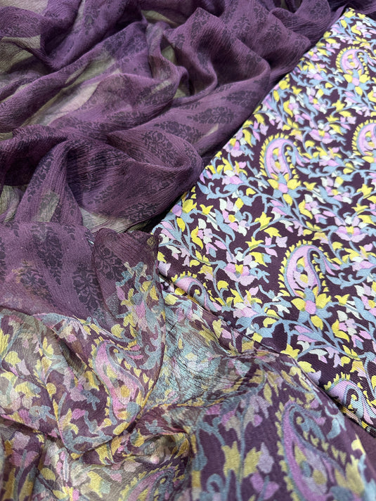 Printed Ambi pure spun suit set with pure chiffon print dupatta