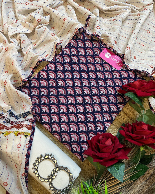 Ajrakh prints pure cotton suits with Kantha cotton dupattas