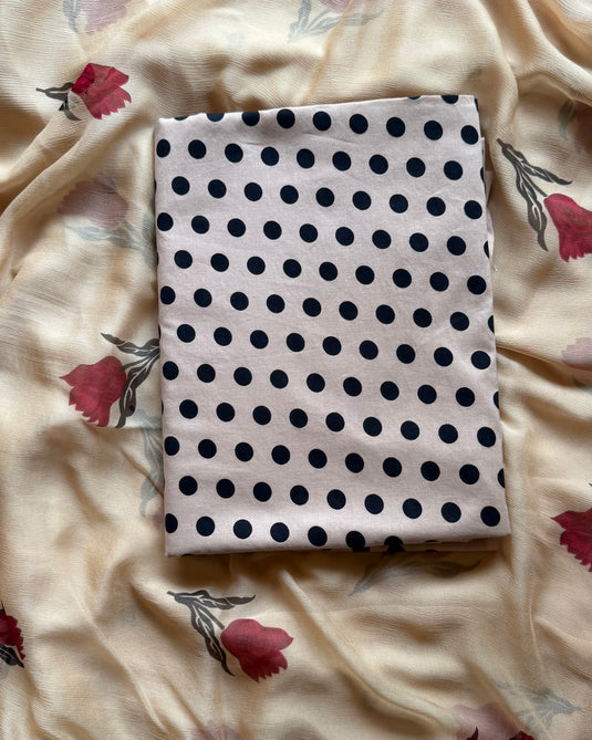 Soft cotton polka dots suit with chiffon block print dupatta