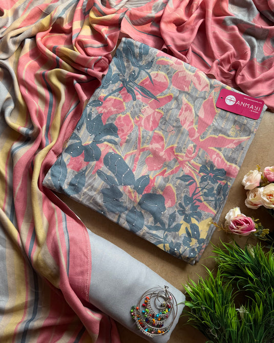 Digital pure pashmina pastel suit set