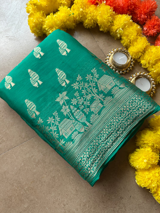Pine tree chiffon banarasi saree with tassels