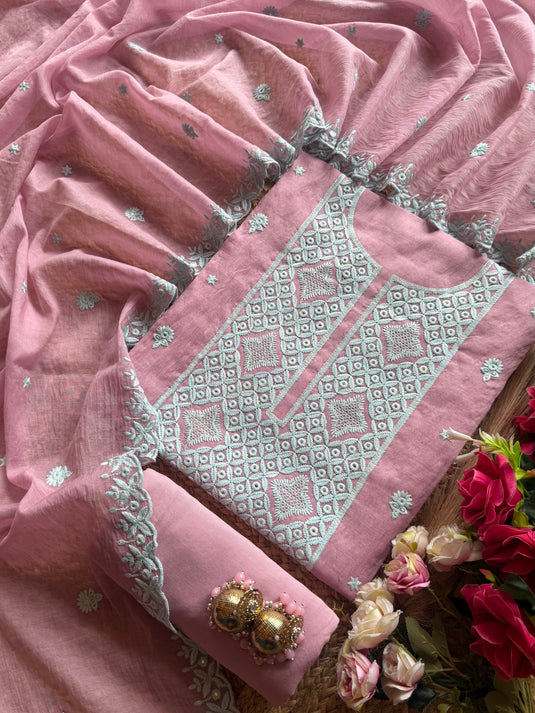 Phulkari work Mul Chanderi suit set
