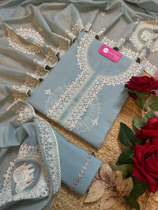 Kota Doria Dori zari embroidered suit set
