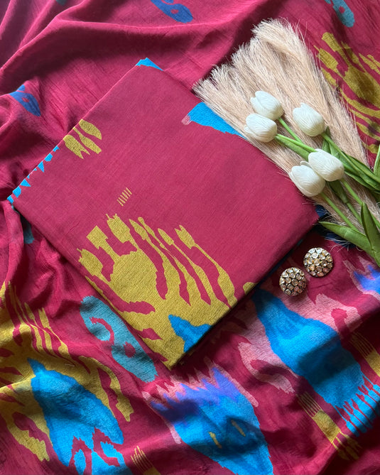Tribal print Ikkat Patola pure Mul suit set