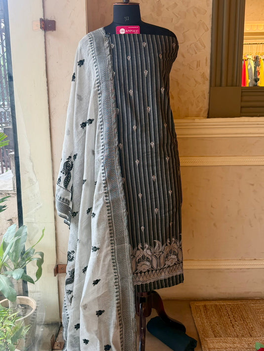 Peacock motif stripes handloom cotton suit set