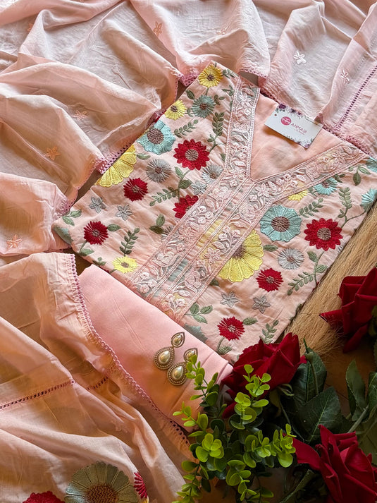 Flowers all around Mul Chanderi suit set