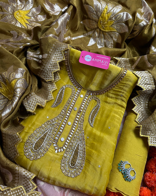 Ambi gotta neck combination silk suit sets with Banarasi work