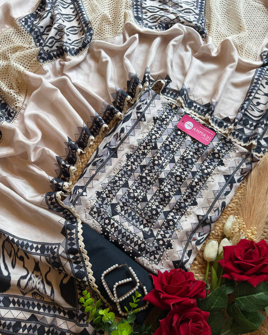 Pakistani Muslin highlighted semi stitched suit set