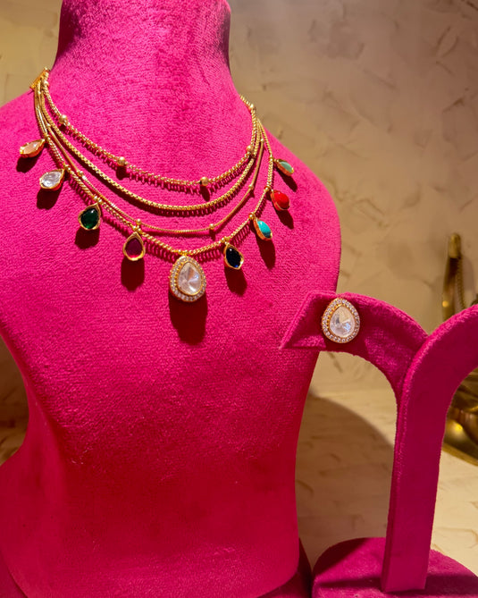 Layered chain stack Kundan set