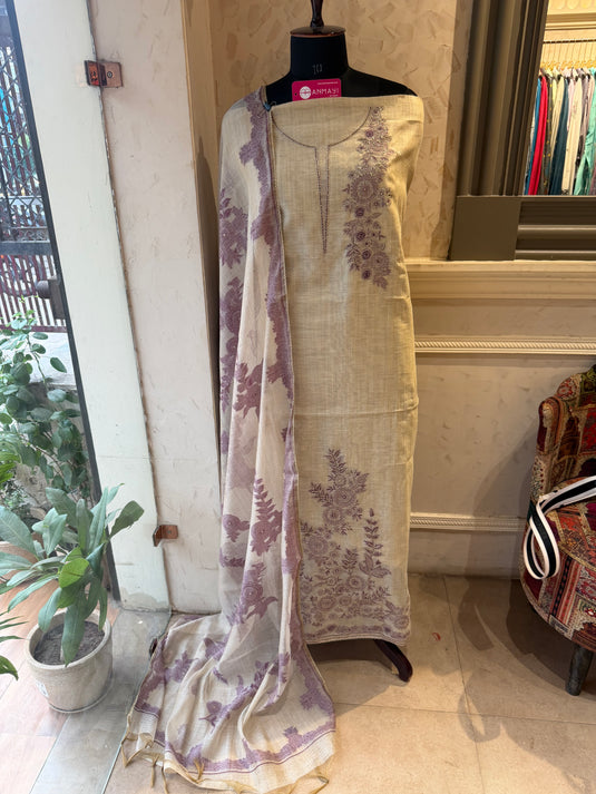 Jamdani silk weave combination suit set