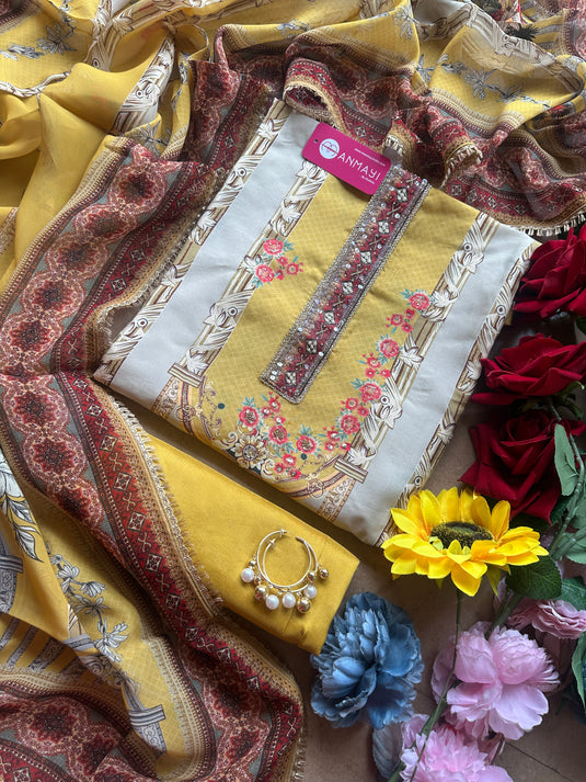 Persian print pure organza suit set
