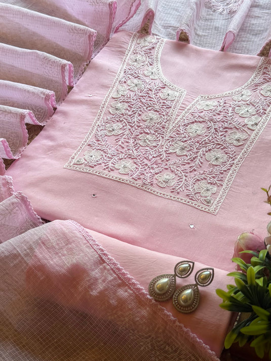 Pure cotton karachi work suit set with Kota dupatta