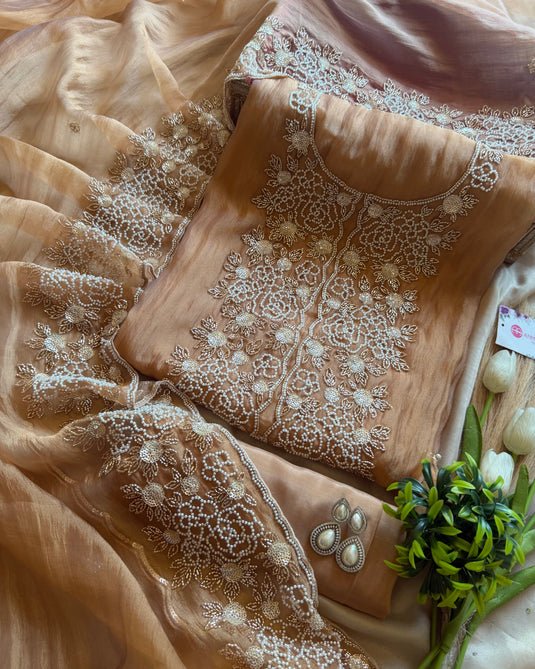 Tissue metallic embedded stone work suit set