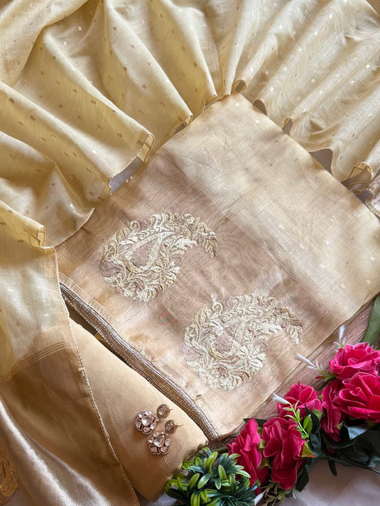 Pastel Jamdani Zari weave Chanderi suit set