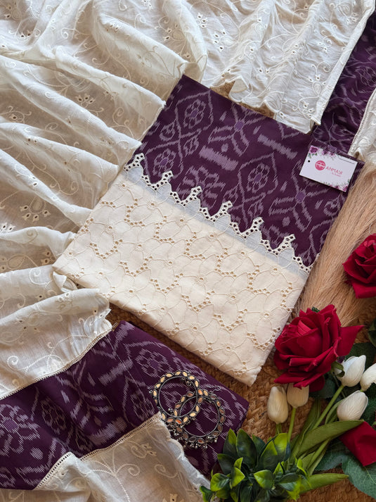 Hakooba Ikkat fusion cotton suit set with chikan work dupatta (Vol-2)