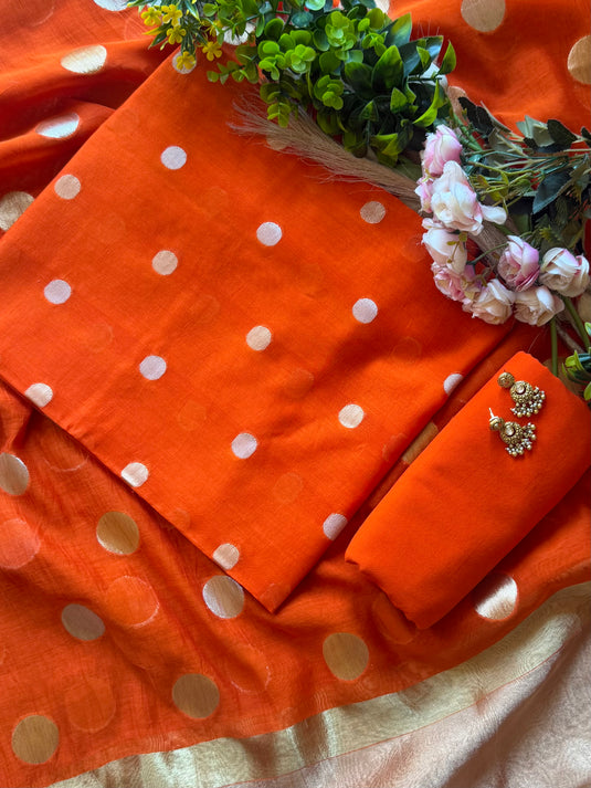 Polka weave mul chanderi suit set