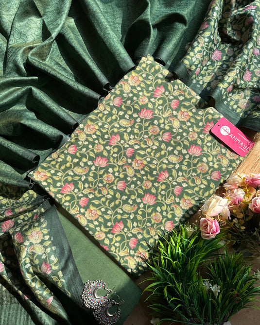 Lotus leaf print pashmina suit set