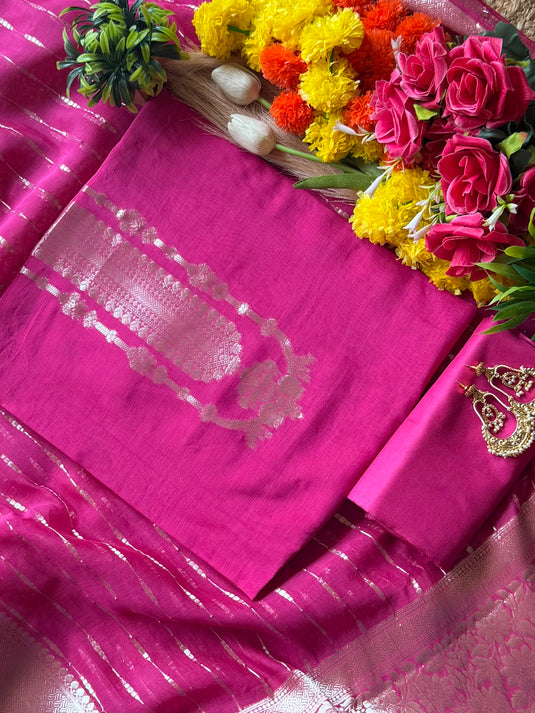 Maharani necklace pure Mul Chanderi suit with zari weave dupatta
