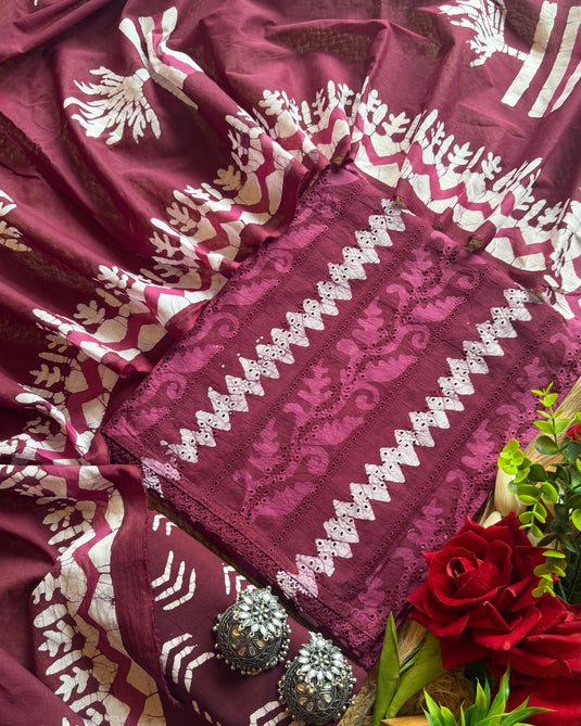 Zigzag batik hakooba pure cotton suit set