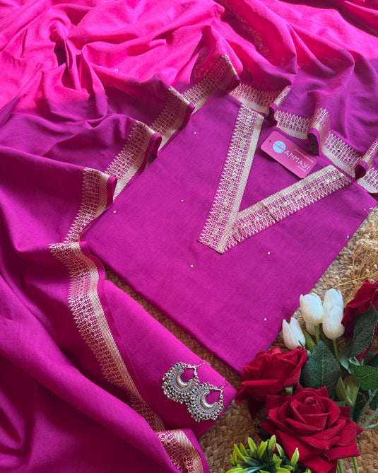 Handloom V neck South cotton suit set