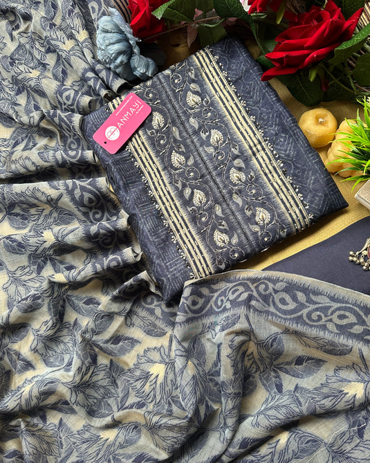 Classic Chanderi tussar in metallic blue shade and jacquard dupatta