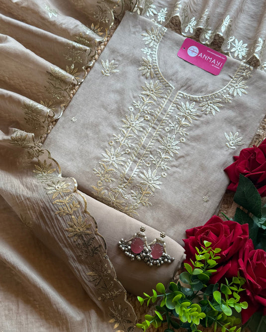 Pita work sunflower Mul Chanderi suit set