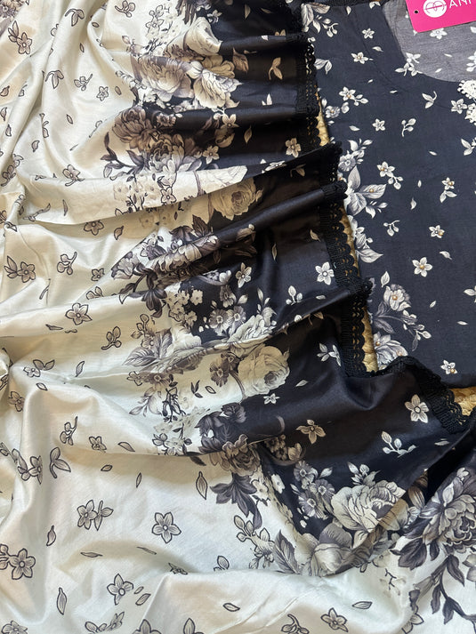 Pakistani black white combination semi stitched printed suit