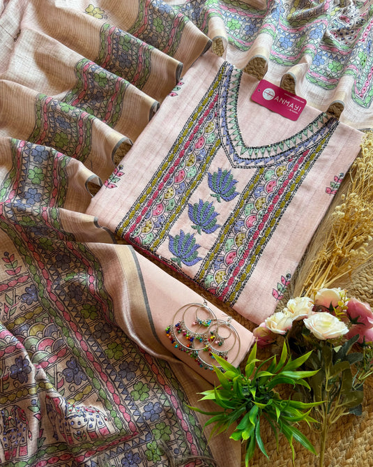 Kantha work traditional Khadi Chanderi suit set