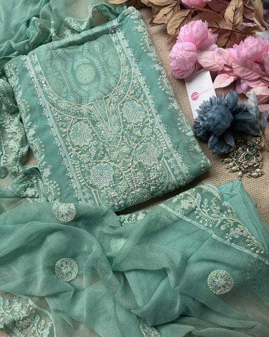 Chikankari pearls on pure georgette fabric in vibrant colours