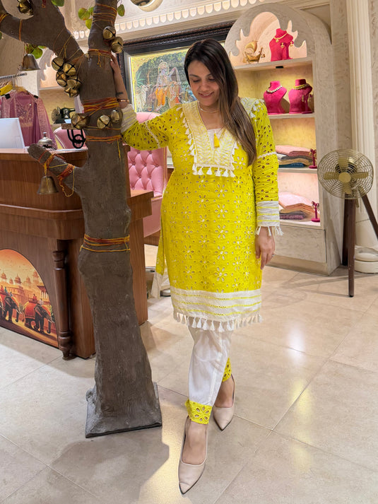 Hakooba yellow white cotton coord set