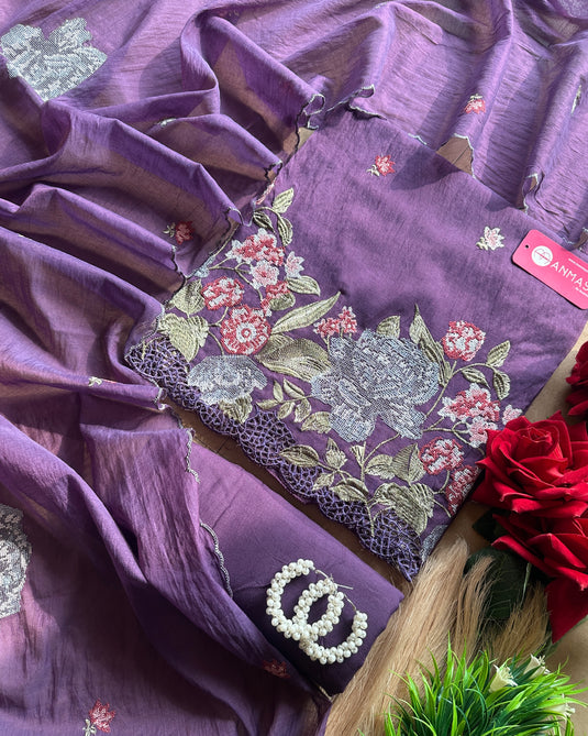 Cross stitch fine mul chanderi suit set