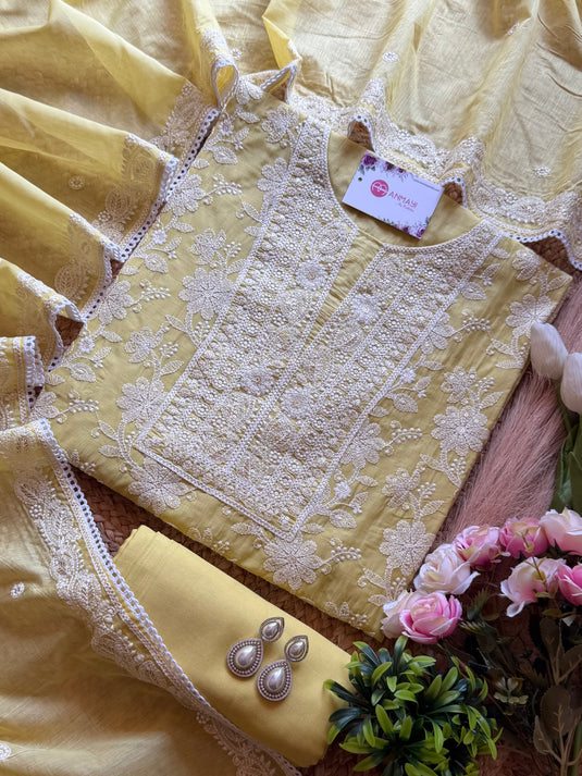 Mul chanderi chikankari all over suit set