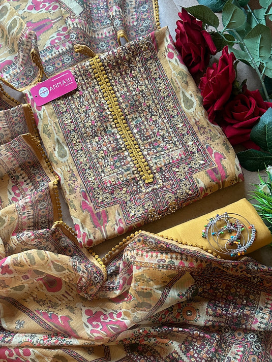 Chanderi cotton patola print suit set