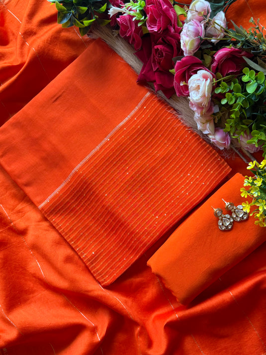 Seaquins layer and Tassels Chanderi silk suit set