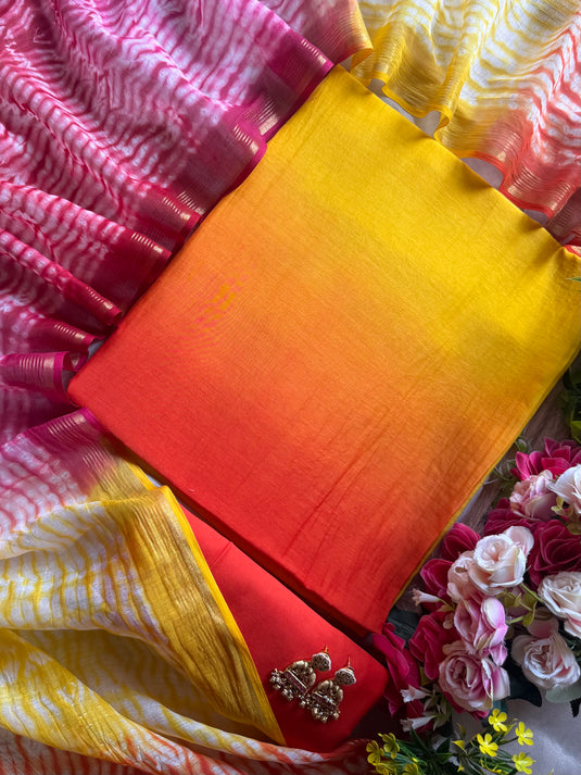 Shibori dyed dupatta ombré pure Mul Chanderi suit set