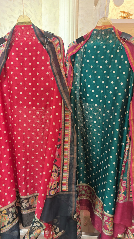 Polka dots pure maheshwari suit set