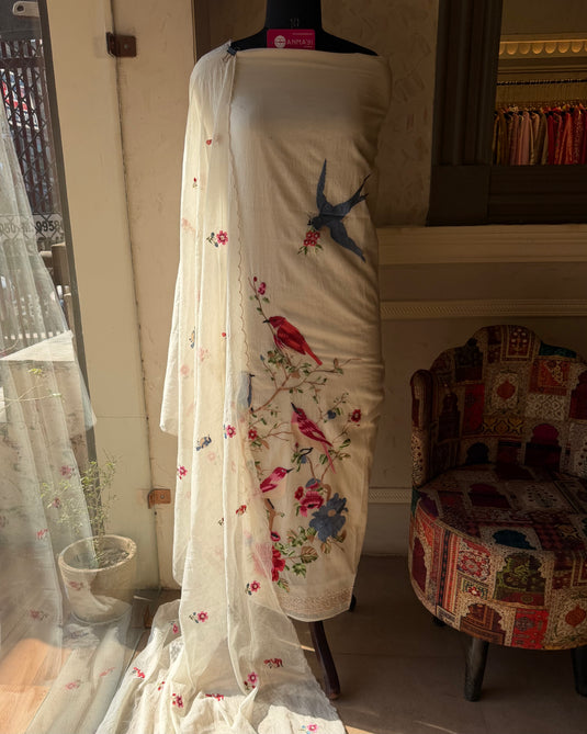 French rose garden Mul Chanderi suit set